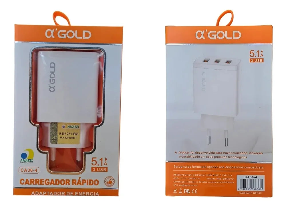 KIT CARREGADOR 2 USB 3.1A - AGOLD - CA22