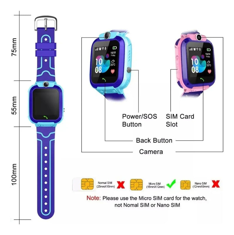 Relógio SmartWatch Infantil Com Rastreador GPS Chip e Câmera