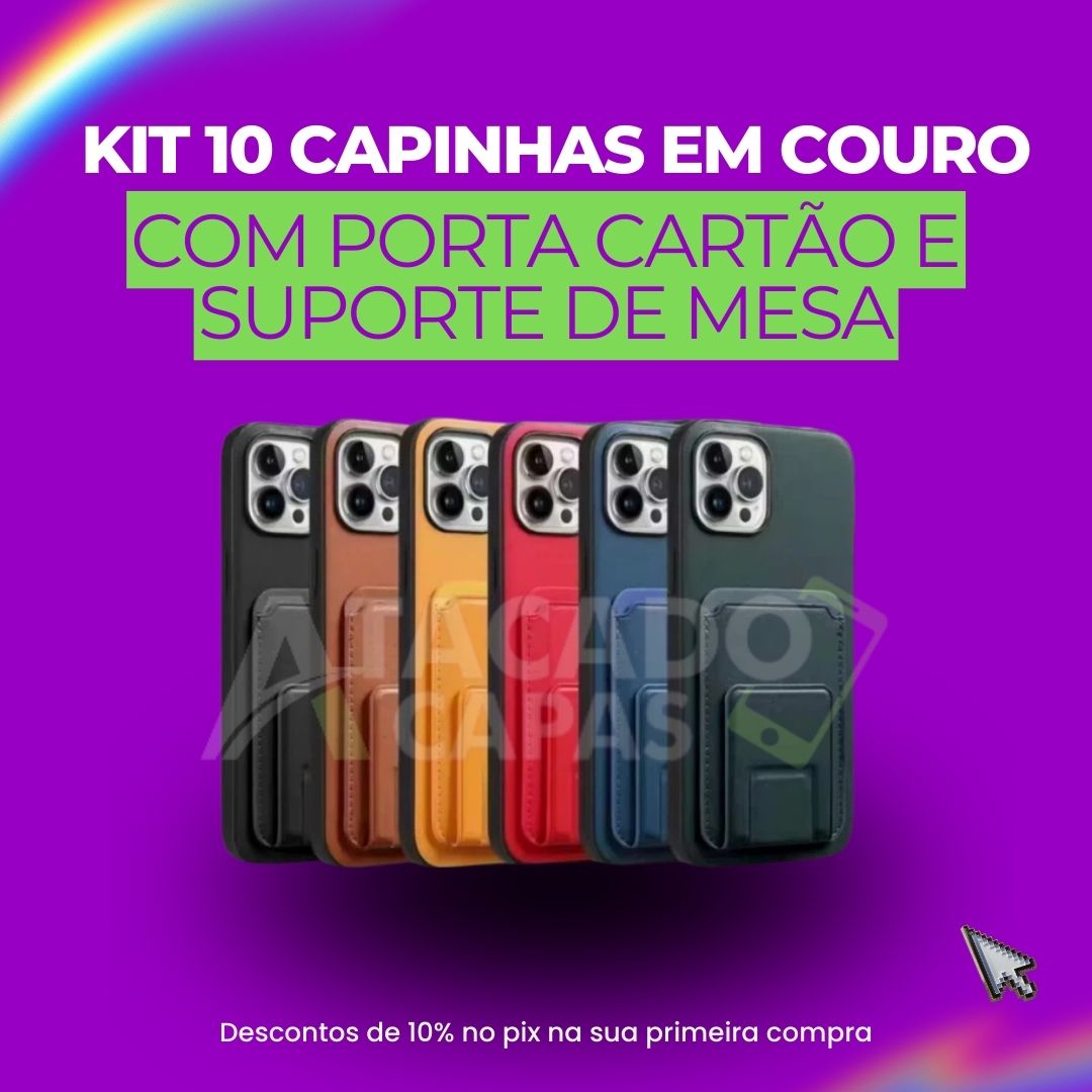 KIT 15 CAPINHAS EM COURO COM PORTA CARTÃO E SUPORTE DE MESA