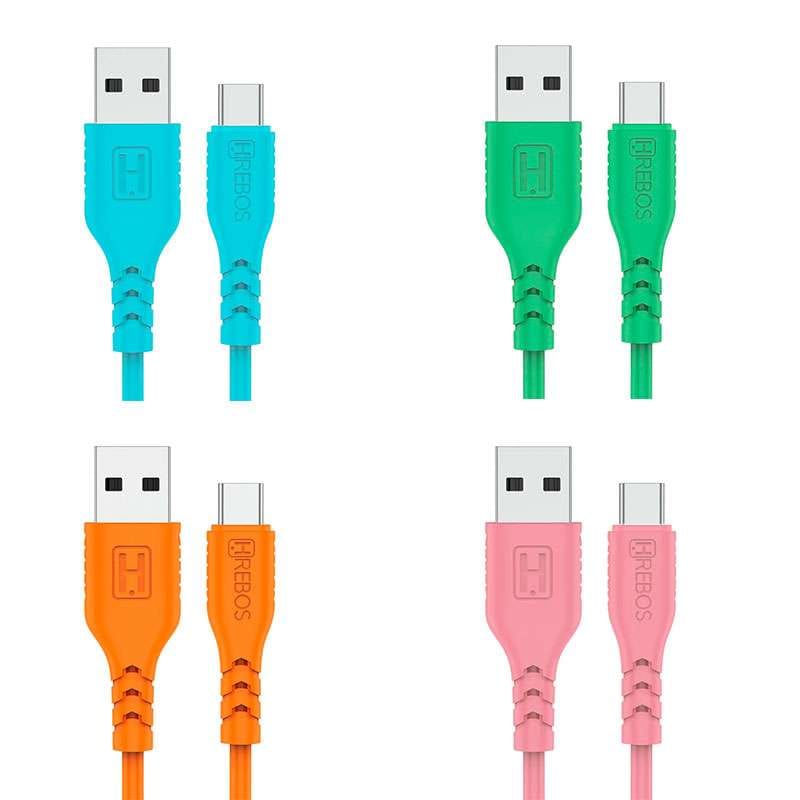 Cabo Usb x Tipo C Turbo Colorido 1 metro Hrebos HS-011