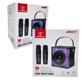 CAIXA DE SOM BLUETOOTH KARAOKÊ C/ 2 MICROFONE 20W LED RGB - KAPBOM - KA-8936