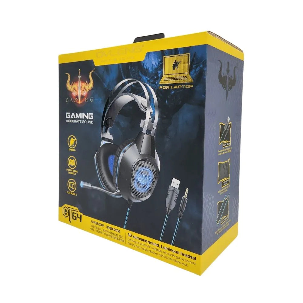 HEADSET GAMER USB / P3 COM MICROFONE LUZ LED - OVLENG - GT-64