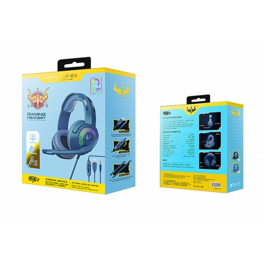HEADSET GAMER USB / P3 COM MICROFONE LUZ RGB - OVLENG - GT-67