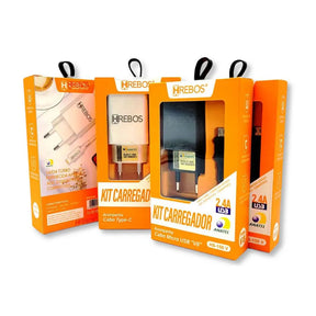 KIT CARREGADOR DE CELULAR 2.4A 12W + CABO - HREBOS - HS-150