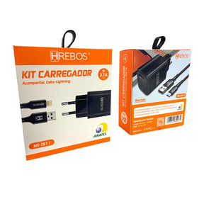 KIT CARREGADOR DE CELULAR 3.1A 15W + CABO - HREBOS - HS-151