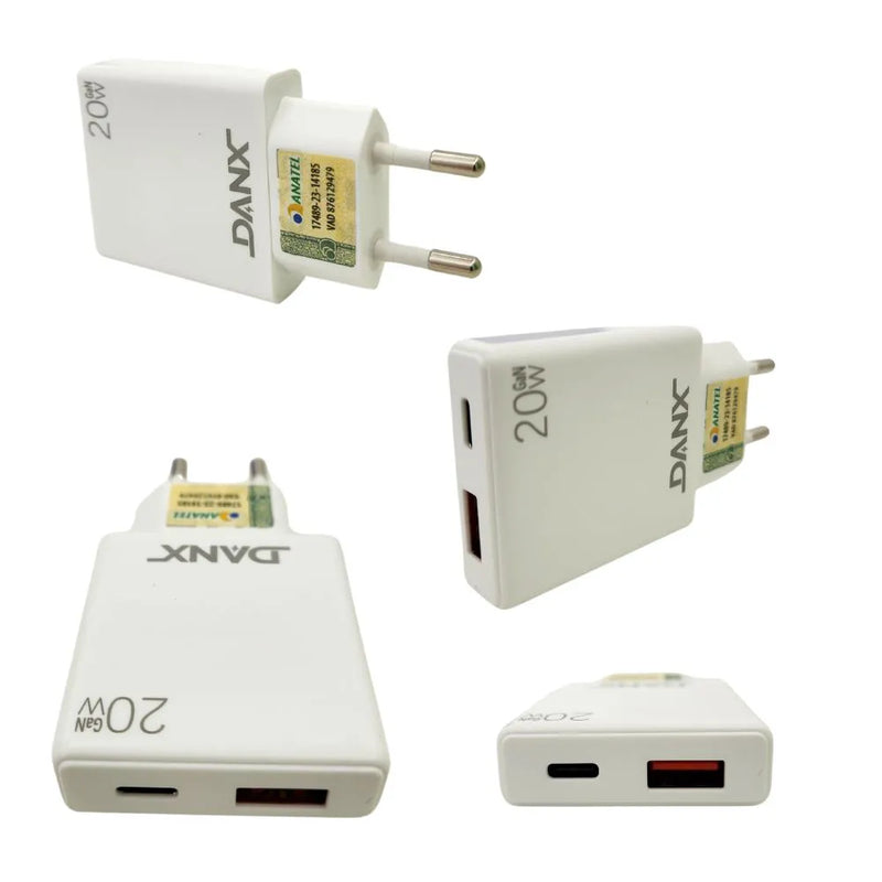 Kit Carregador Turbo PD 20W Homologado MFI USB-C / USB + Cabo 1.2m - Danx