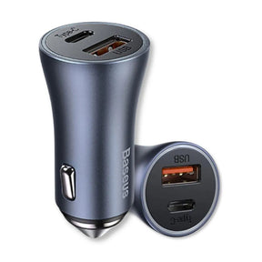 Kit Carregador Veicular Turbo 60W USB + USB-C com Cabo Tipo-C - Baseus
